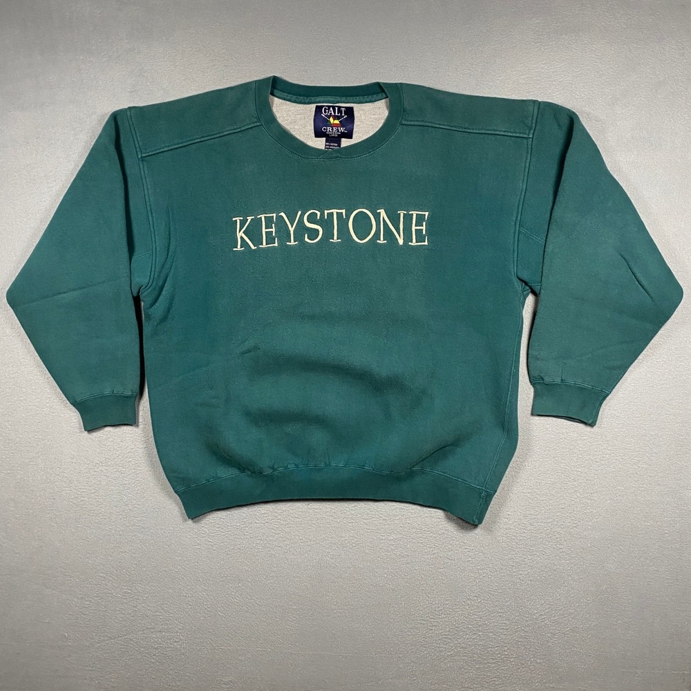 Vintage Galt Crew Sweatshirt Mens Large Green Keystone Embroidered Pullover